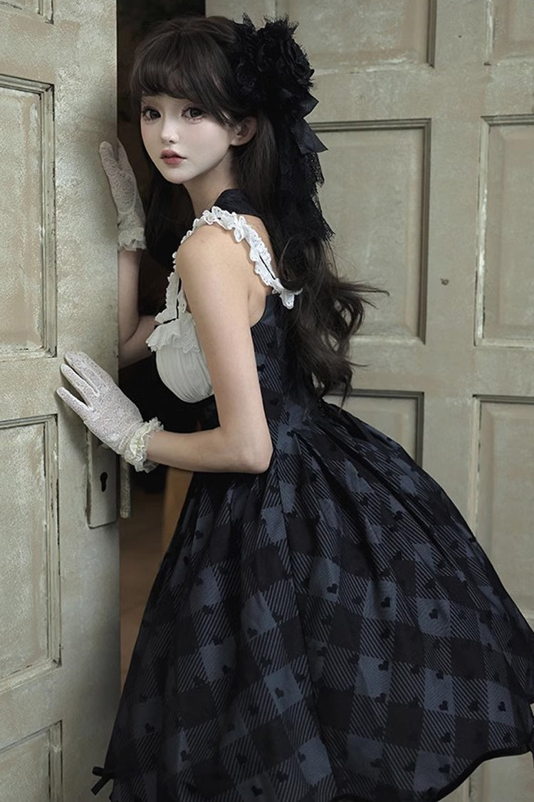 Black Swan Short Sleeves Plaid Print Sweet Elegant Princess Lolita Dress Short Version