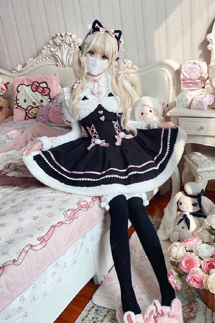 Star Who Meow Double-Layered Bowknot Autumn and Winter Sweet Lolita Jsk Dress 3 Colors