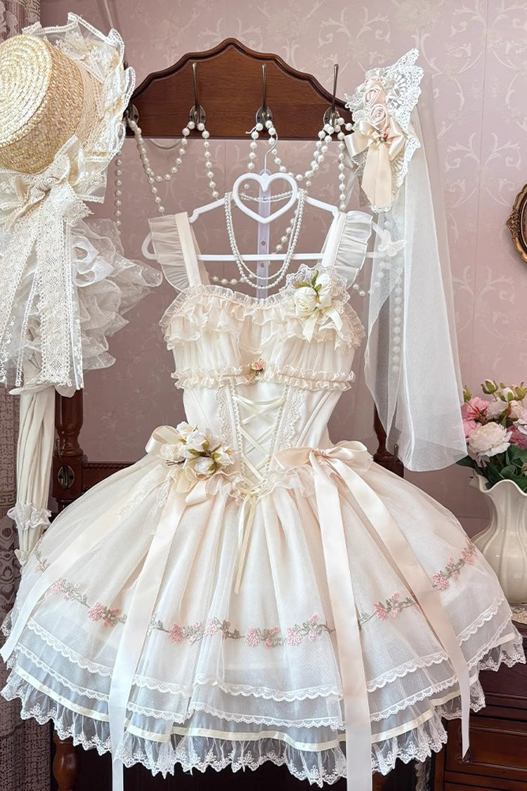 Mist Champagne Multi-Layered Ruffle Bowknot Lace Sweet Elegant Ballet Lolita Jsk Dress 3 Colors