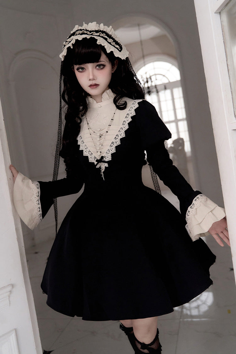 Black Letters and Poems·Nocturne Nun Long Sleeves Ruffle Gothic Lolita Short Dress