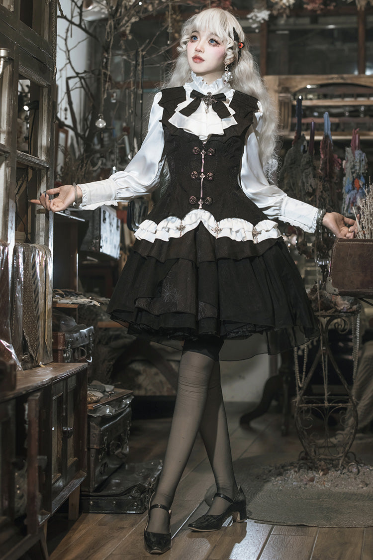 Black/White The Duke of Blood Multi-Layered Ruffle Bowknot Gothic Lolita Vest Skirt Set