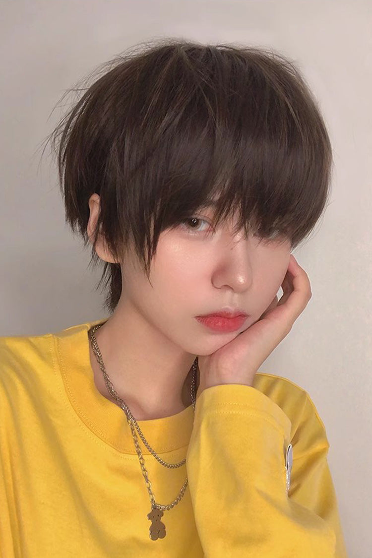 Brown Natural Short Hair Neat Bangs Prince Ouji Wig