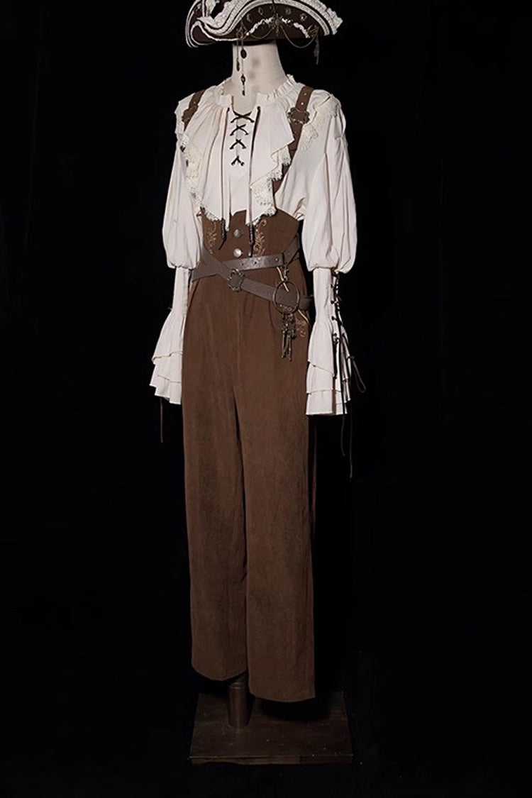 Pirate Series Navigation Treasure Hunting Guide High Waisted Embroidery Ouji Handsome Lolita Long Pants 2 Colors