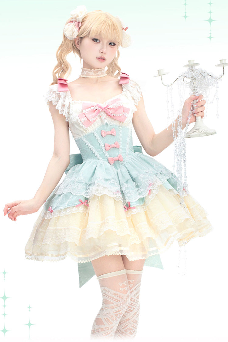Mint Green Parfait Romance Sleeveless Ruffle Bowknot Lace Sweet Elegant Ballet Lolita Jsk Dress