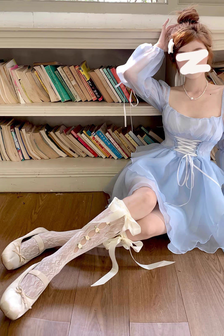 Flower Cut-Out Lace Bow Sweet Lolita Stockings 2 Colors