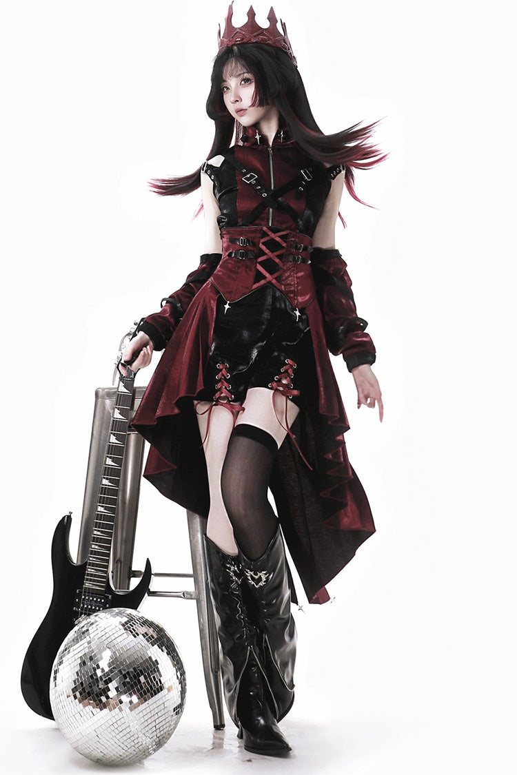 Black/Red Chief Assassin Lace-Up Gothic Ouji Lolita Shorts Set