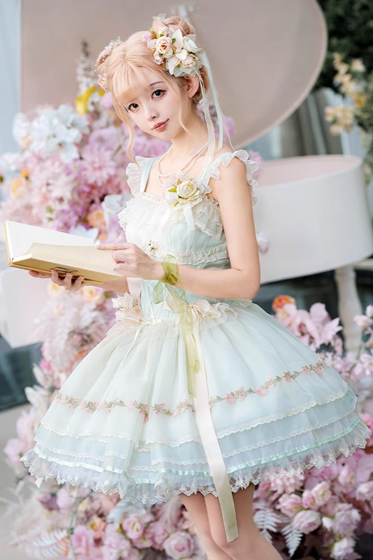 Mist Champagne Multi-Layered Ruffle Bowknot Lace Sweet Elegant Ballet Lolita Jsk Dress 3 Colors
