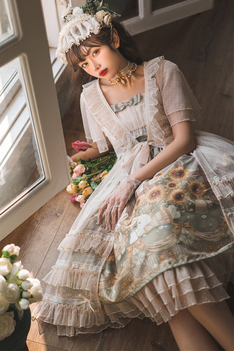 Multi-Color Sleeveless Sunflower Print Elegant and Sweet Lolita Jsk Dress