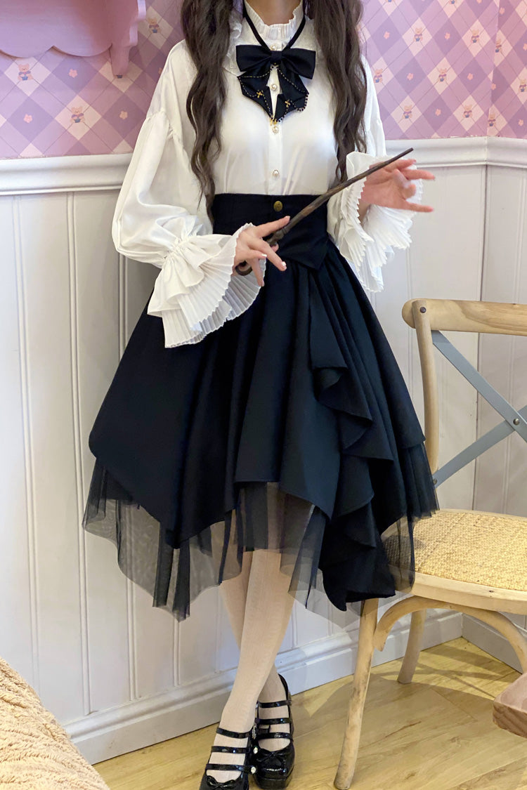 Black Irregular Mesh Gothic Japanese Lolita Skirt