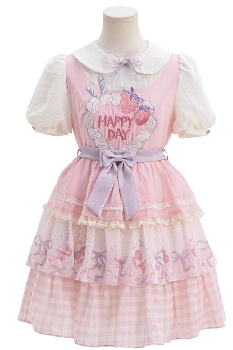 Yellow Happy Day Short Sleeves Triple-Layered Print Bowknot Lace Sweet Princess Lolita Dress