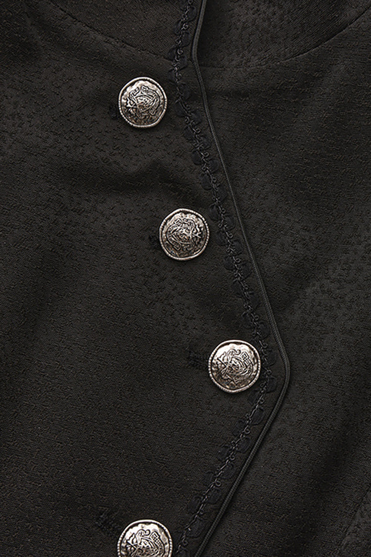 Black Eternal Gloom Portrait Back Cross Stand Collar Asymmetric Vintage Elegant Prince Gorgeous Handsome Lolita Coat