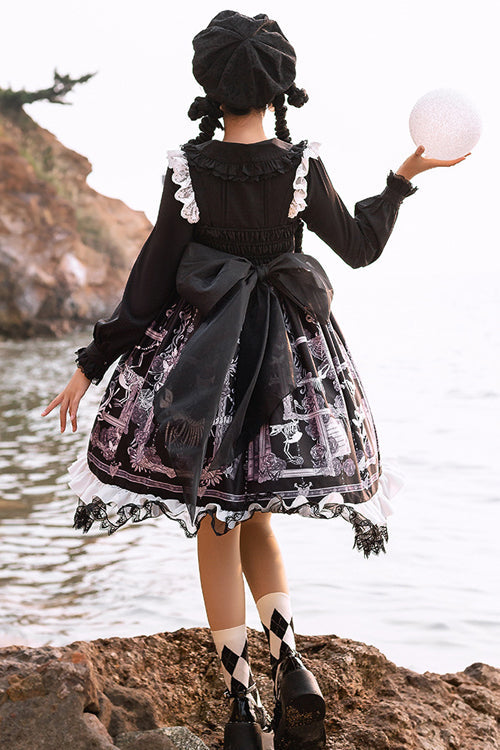 Front And Back Big Bows Passing Dream Pattern Print Gothic Lolita JSK Dress
