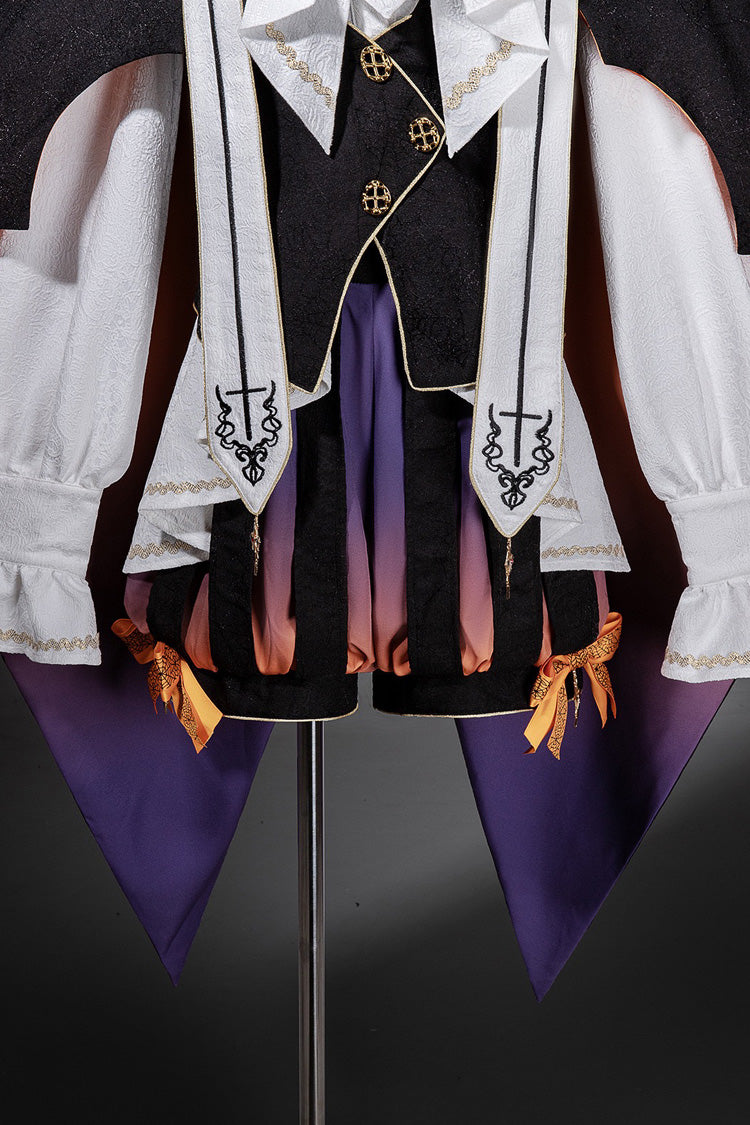 Black/Brown Little Devil Stand Collar Long Sleeves Gradient Print Ruffle Bowknot Gothic Prince Ouji Lolita Set