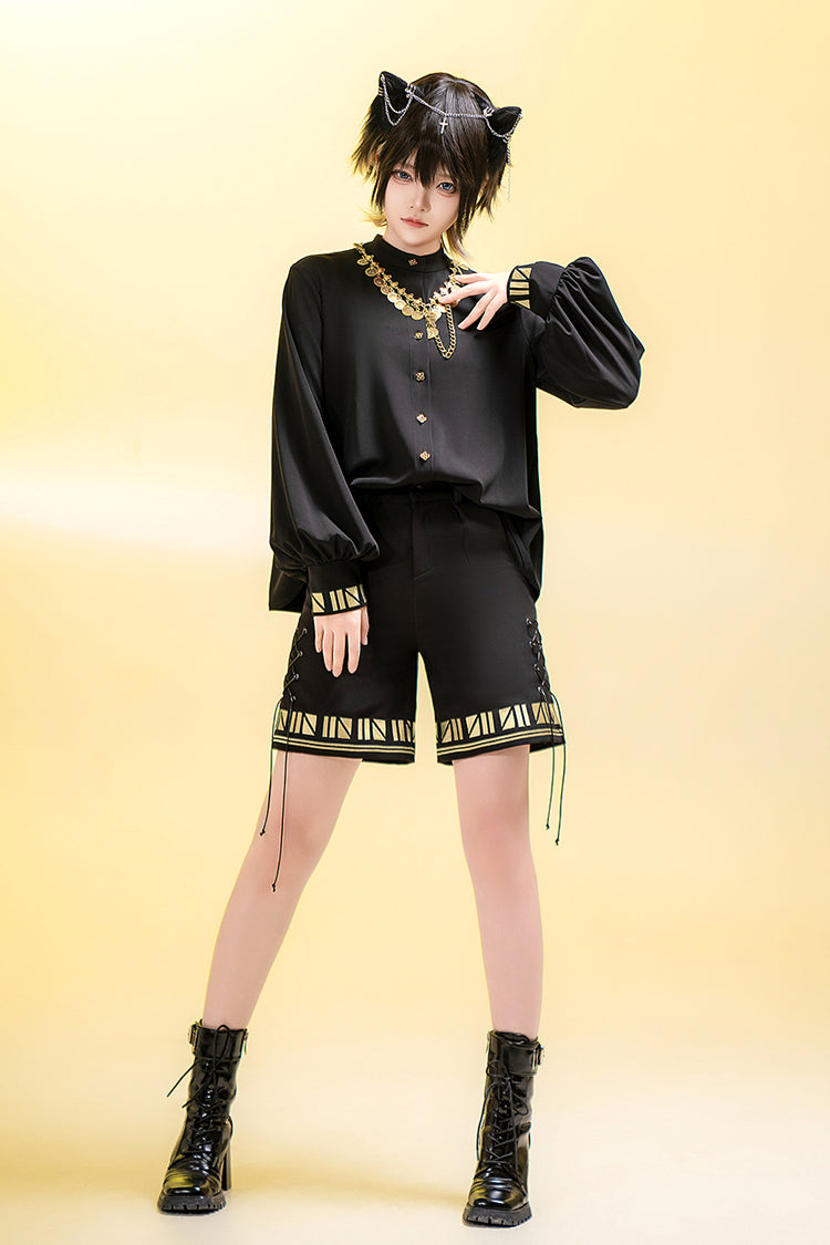 Black Black Cat Long Sleeves Print Embroidery Ouji Gothic Prince Handsome Lolita Blouse