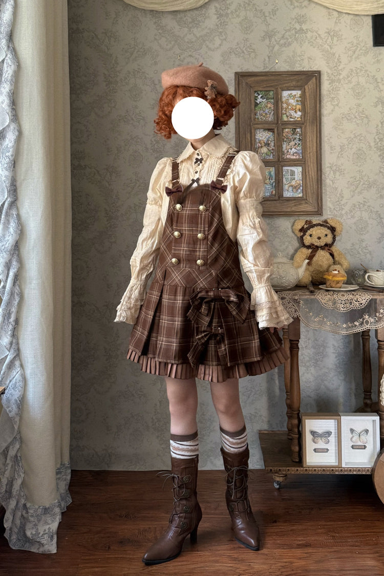 Chocolate Tiramisu Low Waisted Plaid Print Ruffle Bowknot Sweet Lolita Strap Dress
