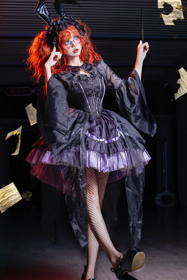 Black/Purple Devil Girl Print Ruffle Embroidery Gothic Lolita Jsk Dress