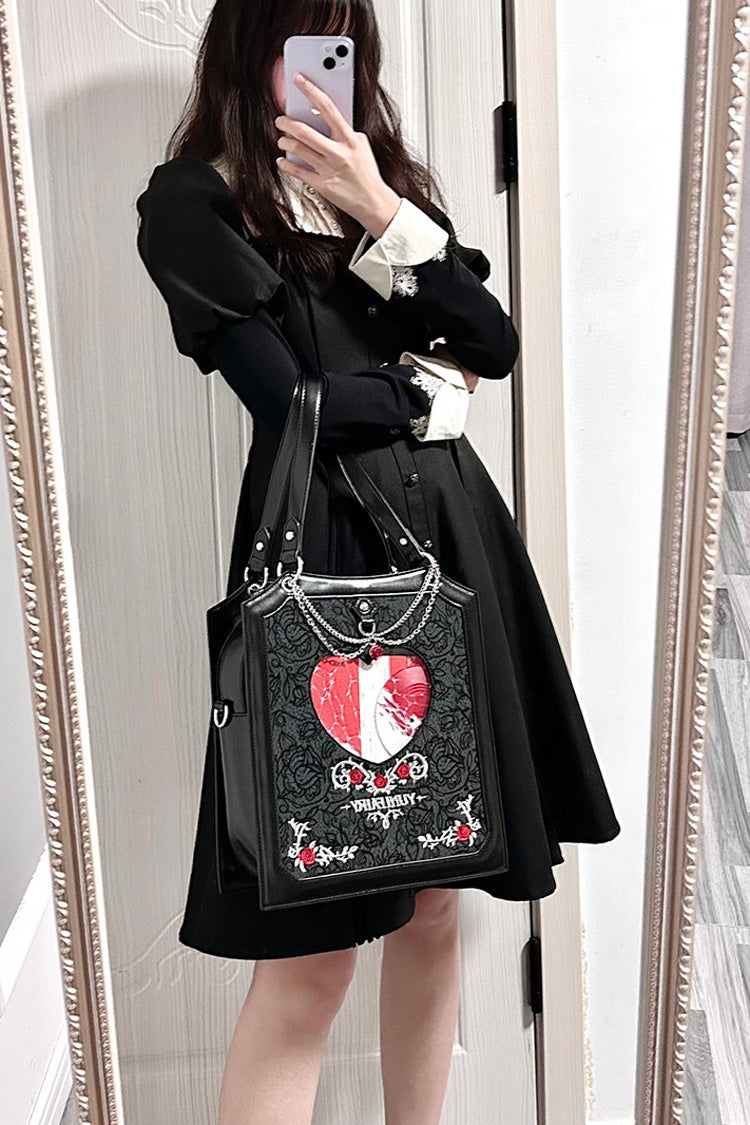 Black Rose Thorns Cut-Out Embroidered Chain-Decorated Gothic Lolita Itabag