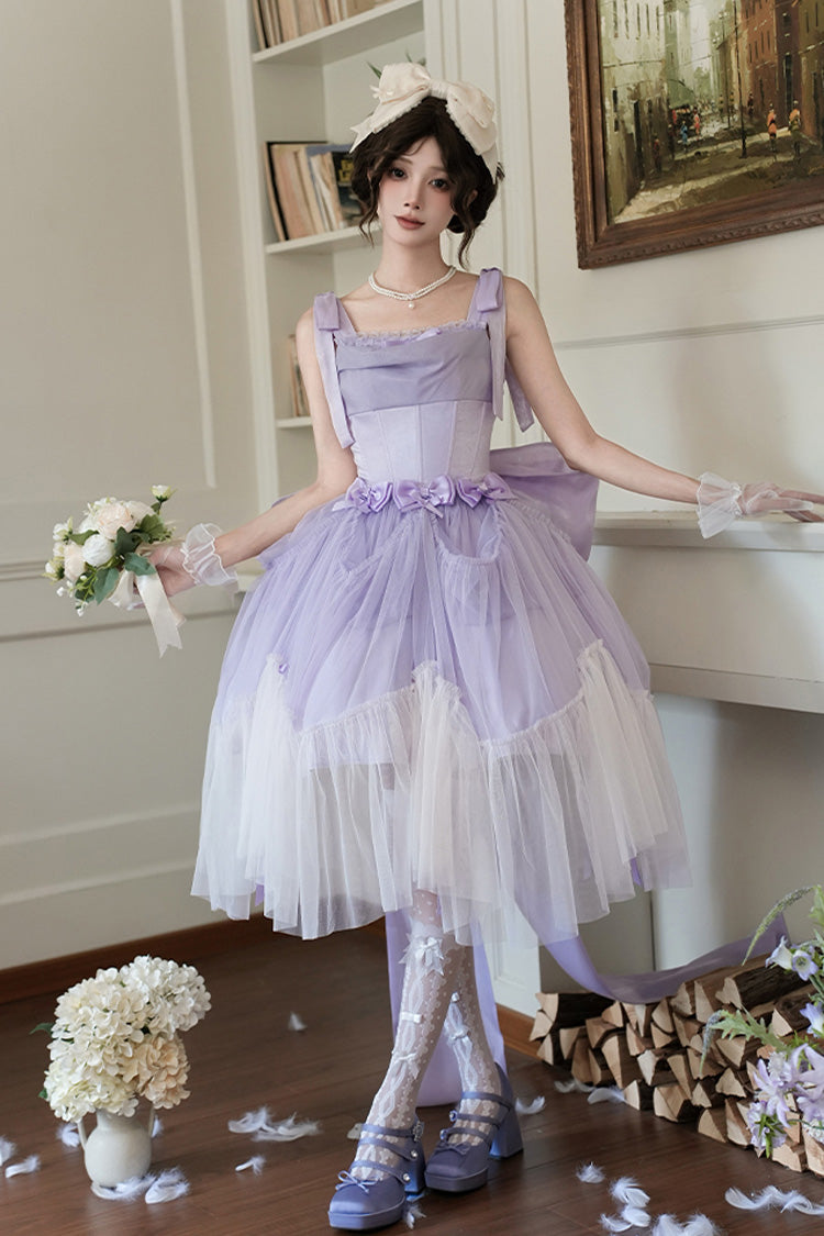 Purple Foamy Sea Sleeveless Ruffle Bowknot Fishbone Sweet Lolita Jsk Dress