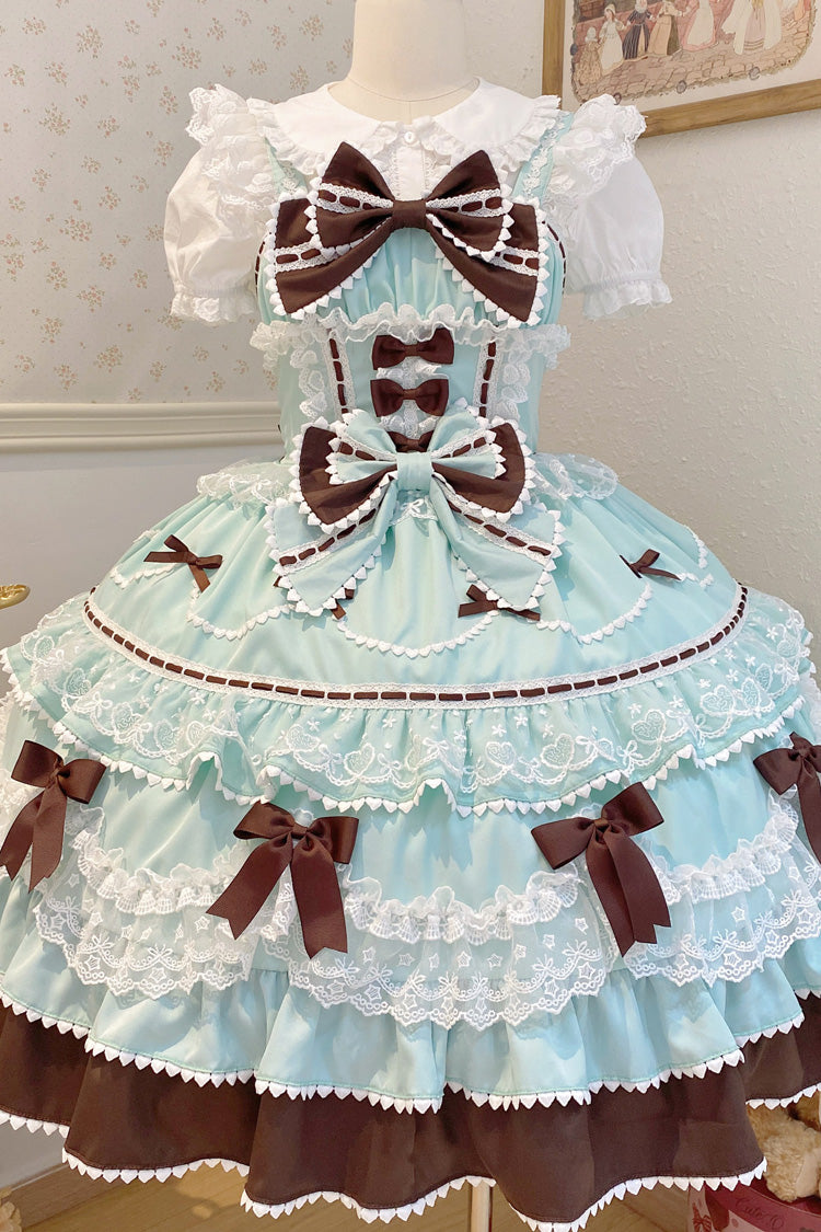 Mint Chocolate Fondant Cake Sleeveless Multi-Layered Ruffle Bowknot Lace Sweet Lolita Jsk Dress