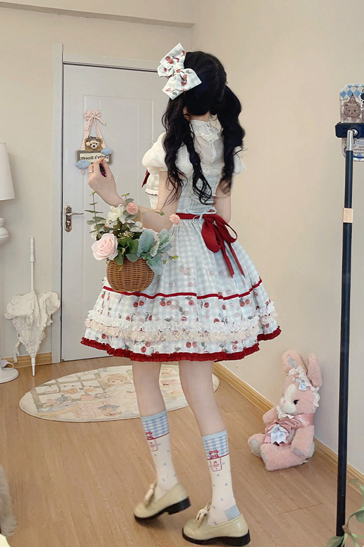 Light Blue South City Cherry Shop Plaid Print Ruffle Bowknot Sweet Lolita Jsk Dress