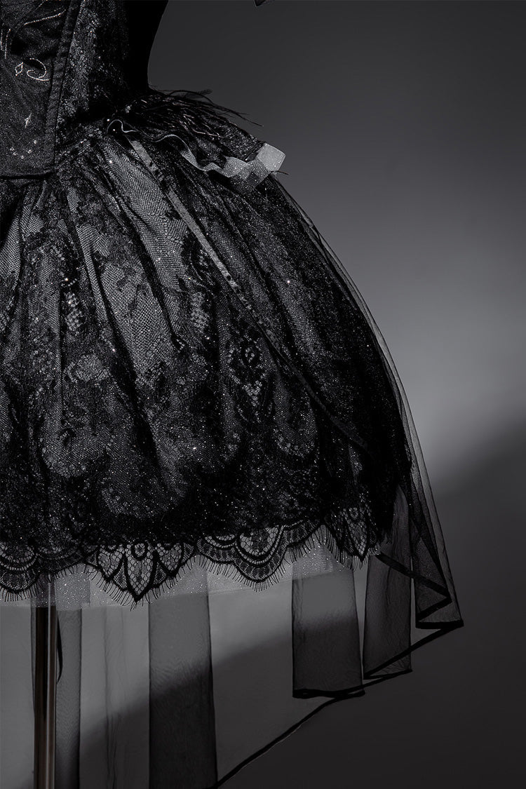 Black Star Swan Dream Ruffle Embroidery Bowknot Lace Gothic Lolita Jsk Dress