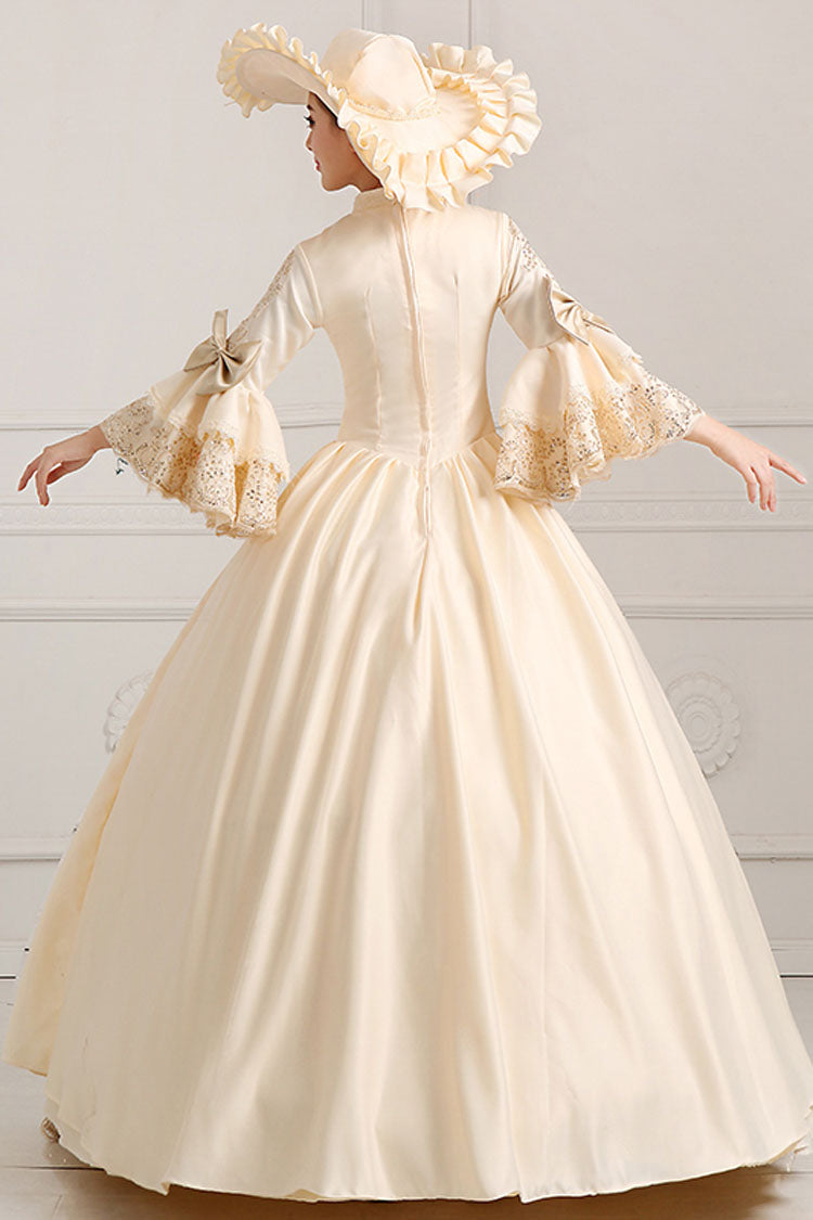 Trumpet Sleeves Single Breasted High Waisted Bowknot Ruffled Victorian Lolita Prom Dress