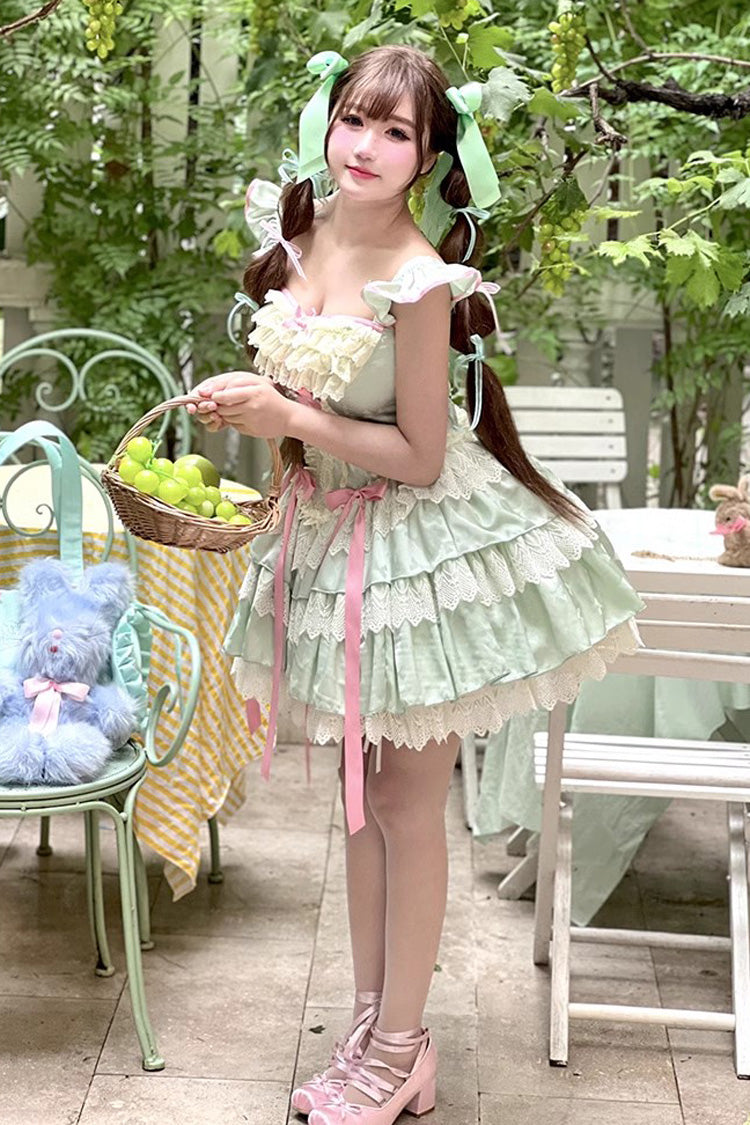Green Mints Multi-Layered Ruffle Bowknot Lace Sweet Ballet Lolita Dress