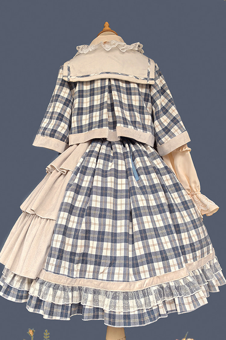 Grey/Blue Morning Tune Sleeveless High Waisted Print Ruffle Asymmetric Sweet Lolita Strap Dress