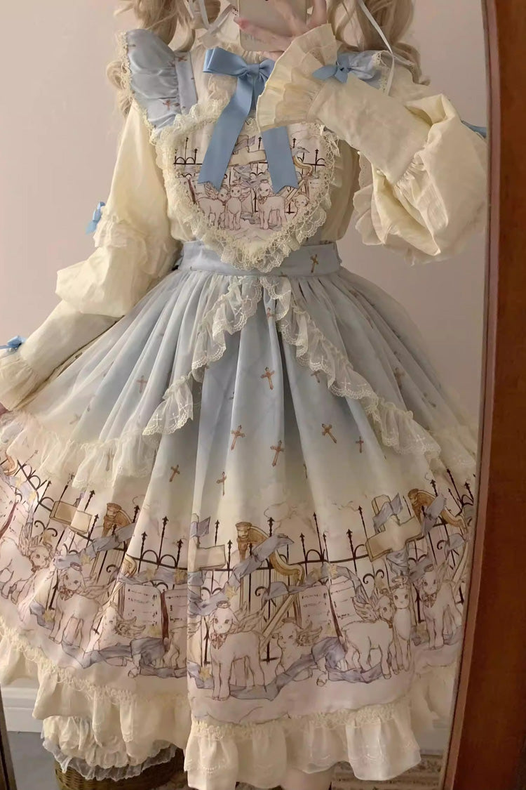Angel Lamb Printed Ruffled Bow Sweet Lolita Skirt 3 Colors