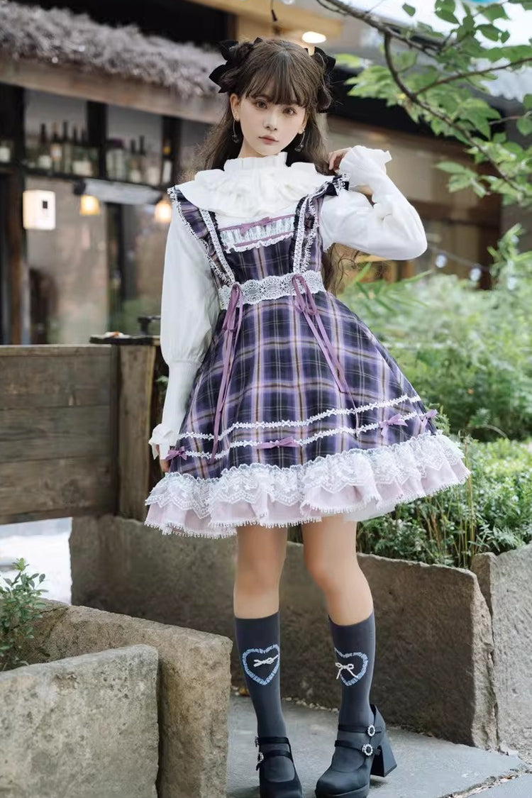 Black/Purple Endless Summer High Waisted Printed Ruffled Bow Lace Sweet Princess Lolita Jsk Dress 2 Versions