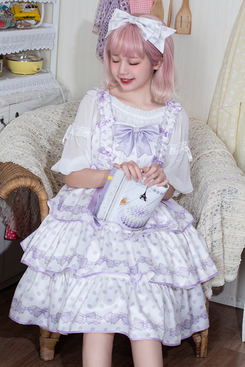 Dot Print Multi-Layer Ruffled High Waist Sweet Lolita JSK Dress