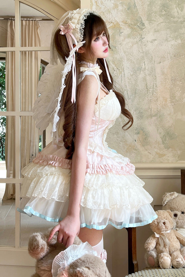 Pink Dream Girl Multi-Layered Ruffle Bowknot Lace Ballet Sweet Lolita Dress
