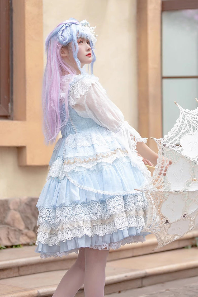 Multi-layer Sleeveless Undine's Tears Print Ruffle Hanayome Bowknot Sweet Lolita Jsk Dress 2 Colors