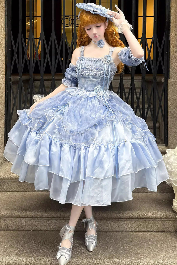 Goodnight Camellia Sleeveless Ombre Multi-Layered Printed Ruffled Lace Fishbone Sweet Lolita Jsk Dress 3 Colors