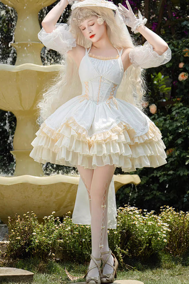 White Gorgeous French Court Ruffle Princess Sweet Lolita Tiered Dress