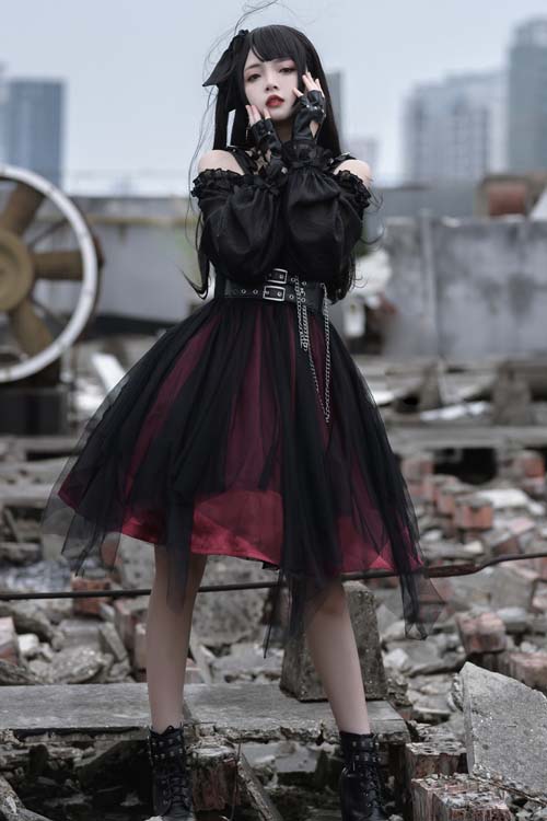 Twelve O'Clock Star Irregular Hem Gothic Lolita OP Dress