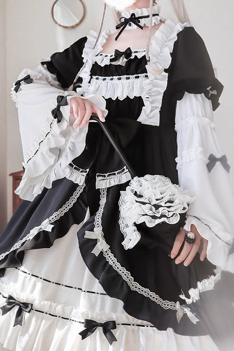 White/Black Long Sleeves Cardigan Bowknot Maid Gothic Lolita Dress