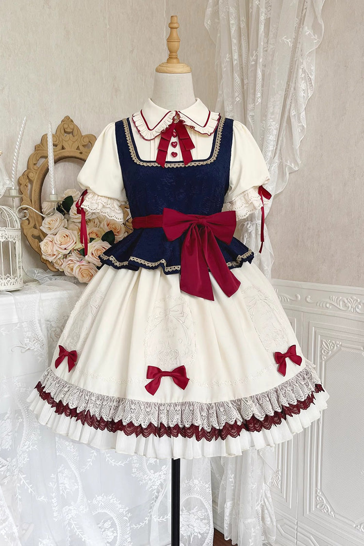 Multi-Color Snow White Lapel Collar Ruffle Short Sleeves Sweet Lolita Dress