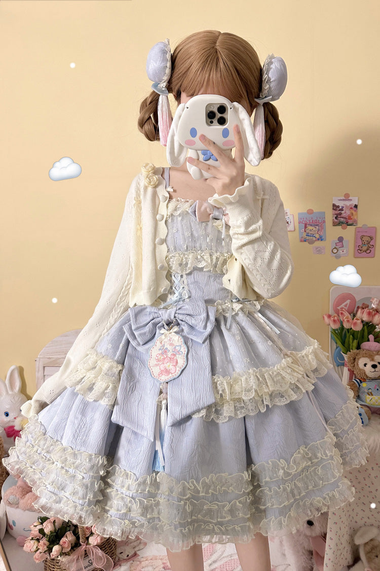 Good Night, Peach Sleeveless Multi-Layered Ruffled Bow Lace Sweet Chinese Style Lolita Jsk Dress 3 Colors