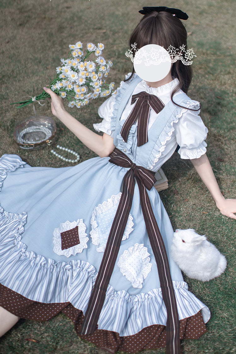 Blue Magic Vocal Club Sleeveless Print Ruffle Bowknot Sweet Alice College Style Elegant Lolita Jumper Dress