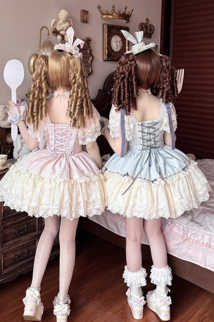 Goodnight Alice Sleeveless Ruffled Bow Lace-Up Sweet Lolita Jsk Dress 3 Colors