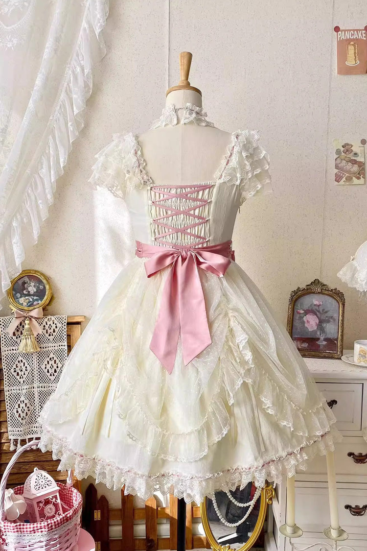 Yellow Sakura's Spring Resonance Sleeveless Ruffled Bow Sweet Lolita Jsk Dress (Short Version)