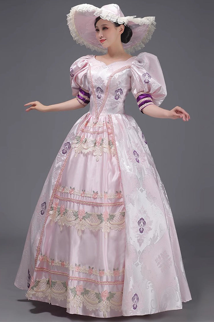 Pink European Court Short Sleeves Print Embroidery Cardigan Sweet Vintage Princess Victorian Dress