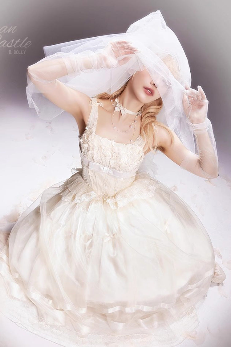 Ivory Swan Castle Ruffle Bowknot Lace Sweet Elegant Gorgeous Lolita Jsk Long Dress