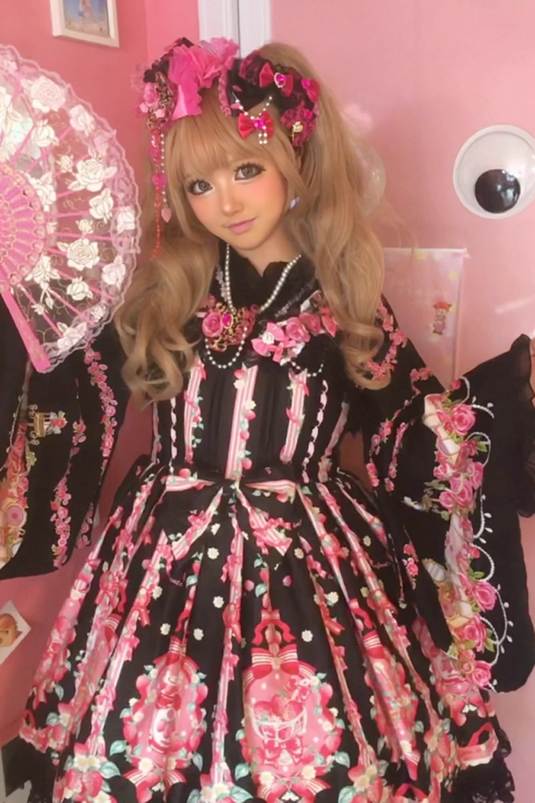 Strawberry Chef Sleeveless Print Bowknot Lace Sweet Lolita Jsk Dress 4 Colors