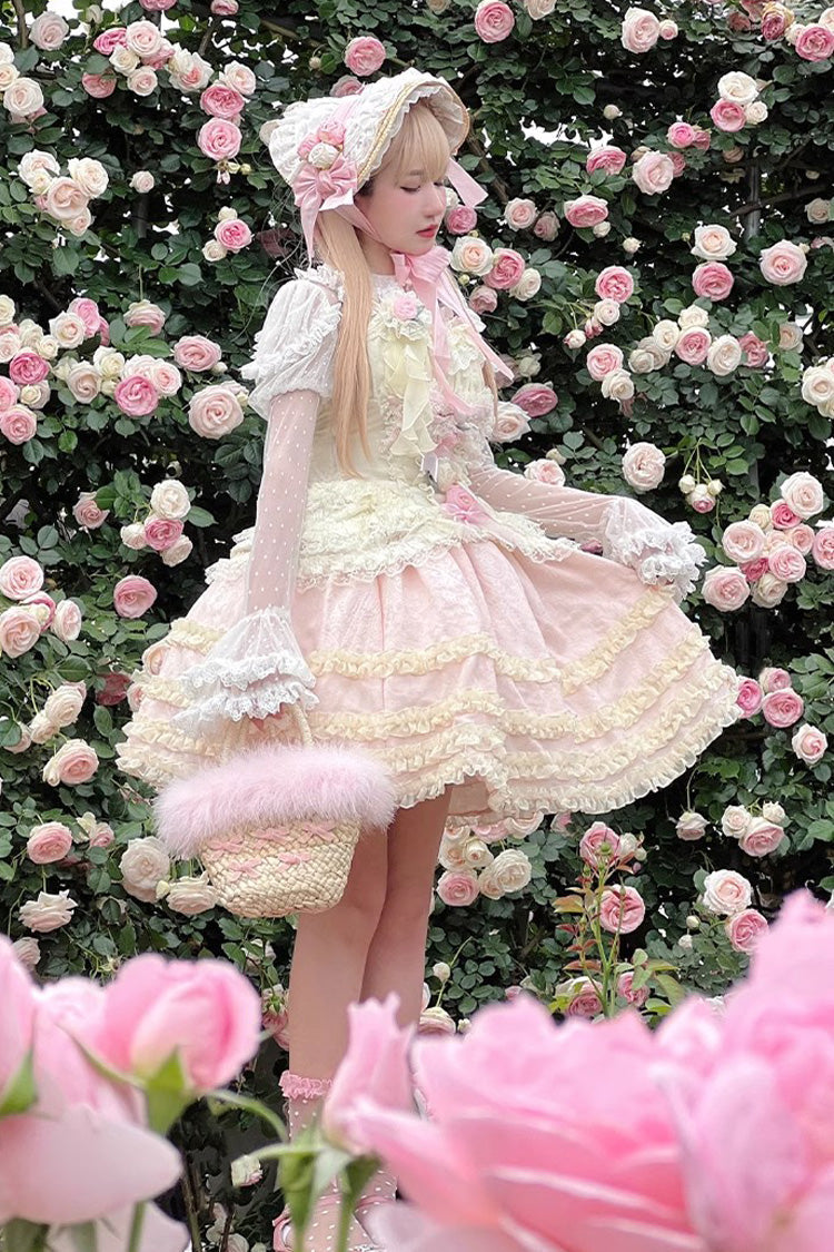 Pink/Yellow Dream Lace Romantic Bowknot Princess Sweet Lolita Skirt Dress