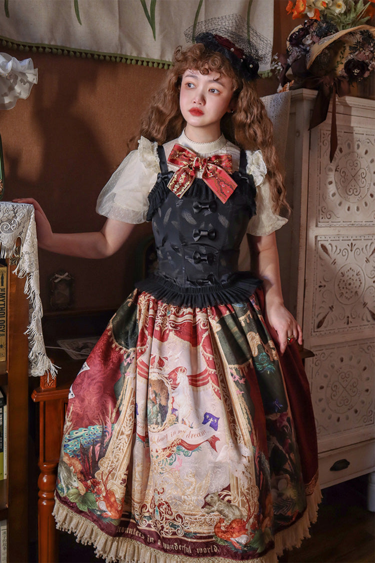Red Kaleidoscope of Dreams Oil Print Side Cardigan Sweet Vintage Gorgeous Lolita Skirt