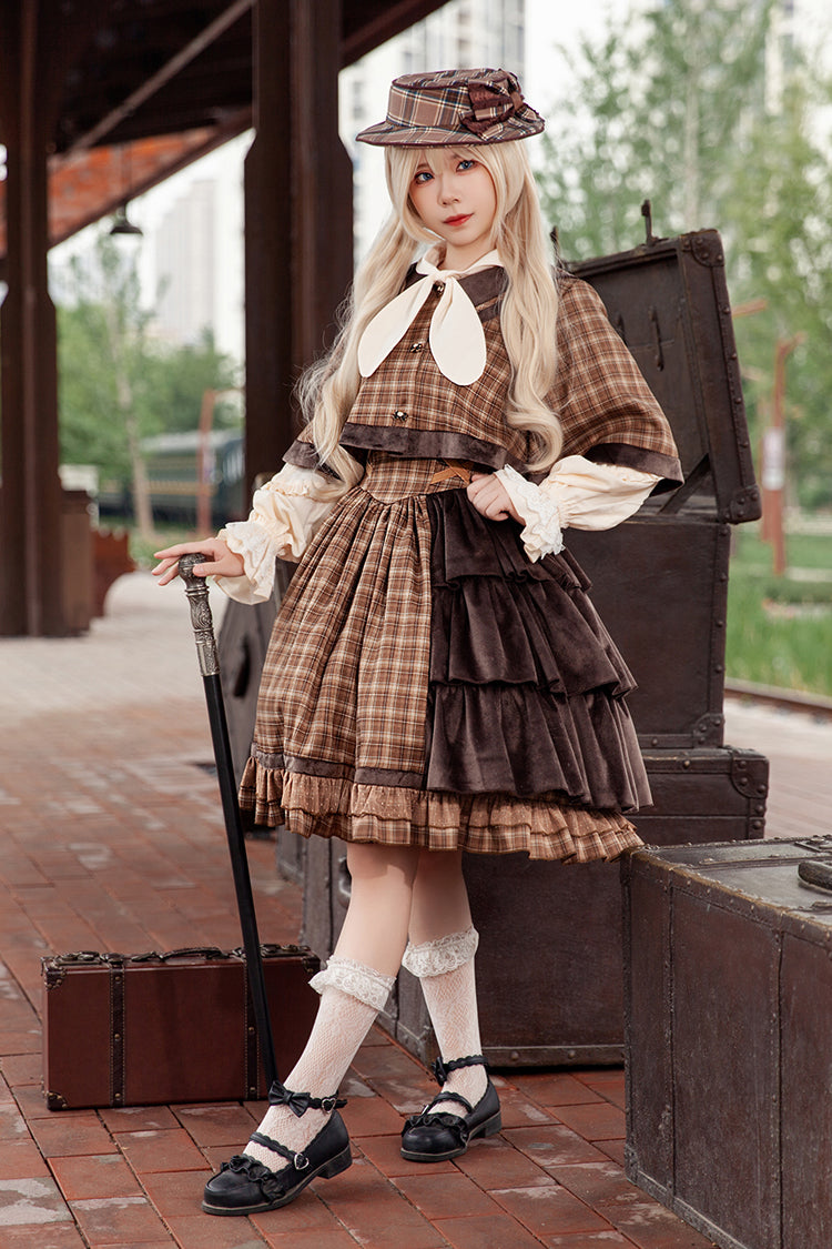Brown Morning Tune Sleeveless High Waisted Print Ruffle Asymmetric Sweet Lolita Strap Dress