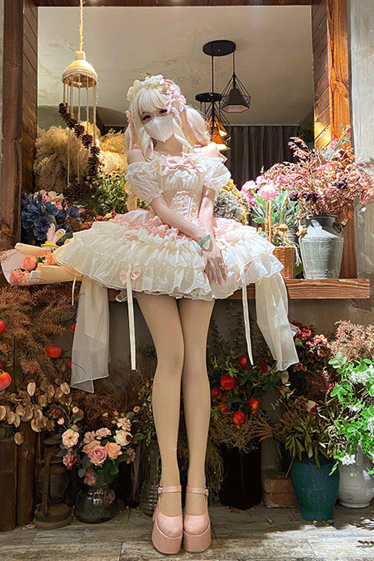 Pink Dance of Time Sleeveless Multi-Layered Ruffle Bowknot Lace Sweet Ballet Lolita Jsk Dress