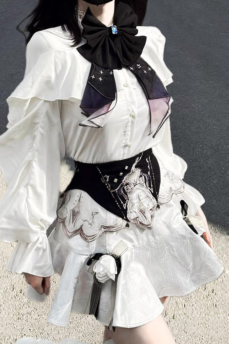 White Star Gate Palace Style Ruffle Bowknot Gothic Lolita Fishtail Skirt 2 Versions
